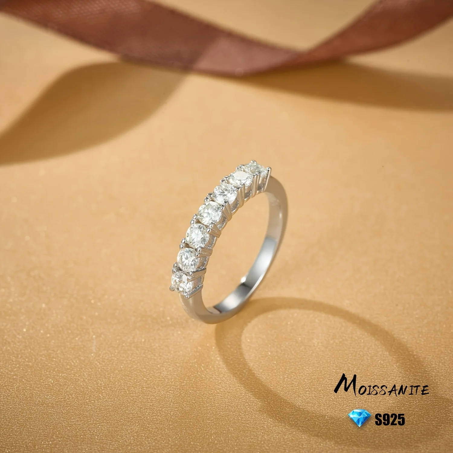 

925 Sterling Silver 0.7 Carat Moissamite Row 7 Stone Women's Engagement Ring, All Season Luxury Fashion Women's Jewelry