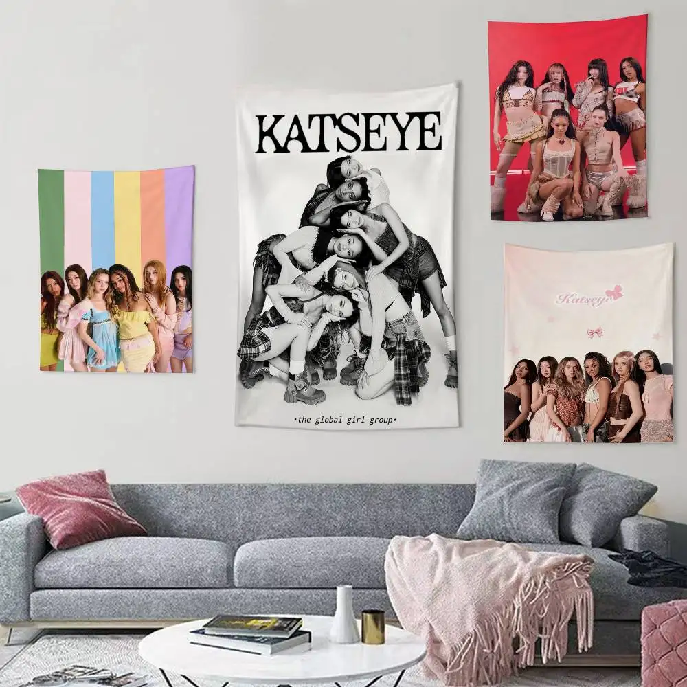 Popular Kpop Band K-Katseye Flags Wall Hanging Background Art Banner for Bedroom Home Outdoor Decor