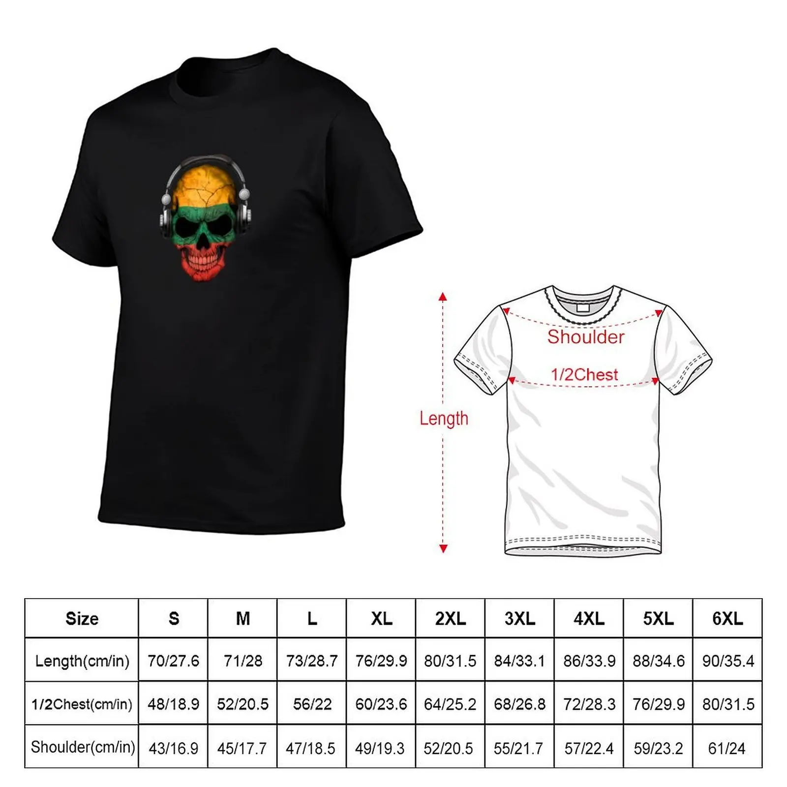 Dj Skull with Lithuanian Flag T-Shirt cotton t shirts man 100% t shirts for man graphic vintage T-Shirt