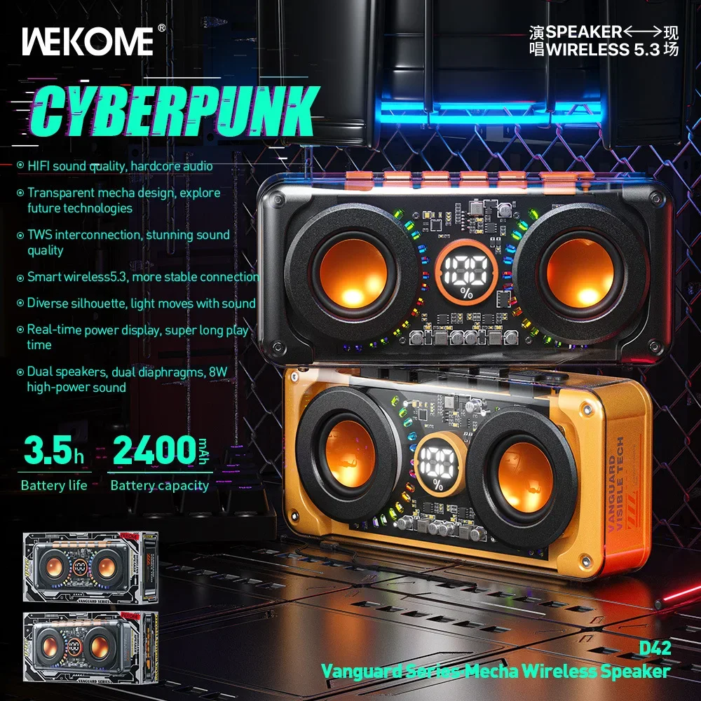 Cyberpunk-Mecha Musical Box, Smart Super Bass, Alto-falantes para jogos, Portátil, Sem fio, Double Horn, Subwoofer, TWS, Novo
