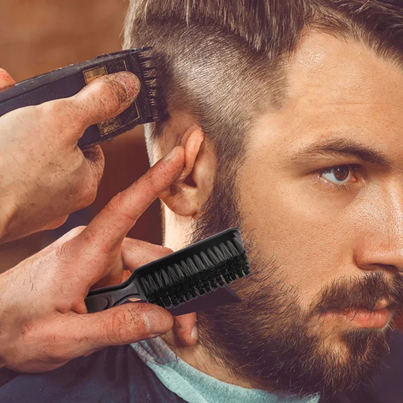 Six Colors Professional Small Beard Styling Brush Logo Shave Beard Brush Barber Vintage Oil Head Shape Carving Cleaning Brush