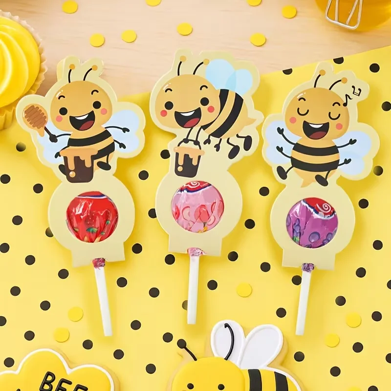 24 Stück Bienen-Lollipop-Halterkarten, Geburtstags-Lollipop-Papierkarten, Honigbienen-Süßigkeitenkarten, Deko-Geschenkverpackungen