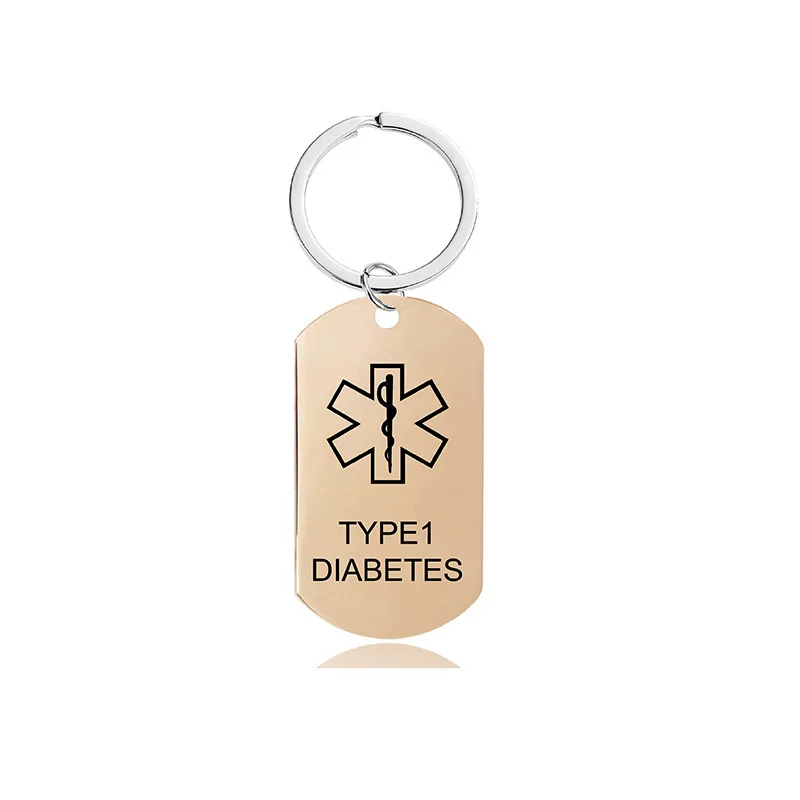 Diabetes Star of Life Charming Dog Tag Pendant Key Chain Diabetic Medical Doctor Stainless Steel Keychain for Men Women