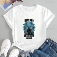 Wendigo Mysterious Supernatural Folklore Monster Printed T-shirt Top Harajuku Short Sleeve Unisex Shirt Patterned Large Shirt