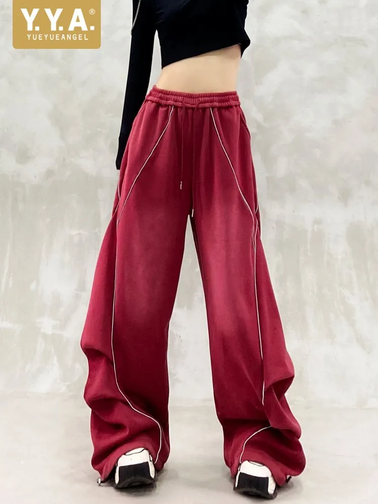

Women Spring New Drawstring Casual Pant Full Length Loose Elastic Waist Pants Fashion High Street Straight-leg Wide Leg Trousers