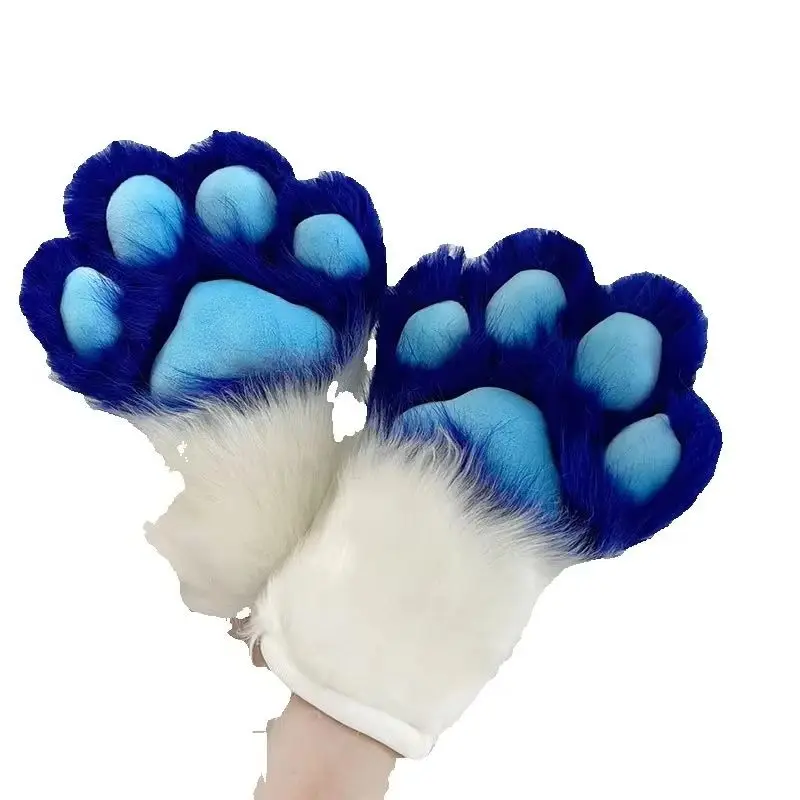 Unisex Furry Cat Paw Gloves Fursuit Kigurumi Hand Paws Resin Claw Squeaker Pad Cosplay Halloween Convention Party 10 Colors