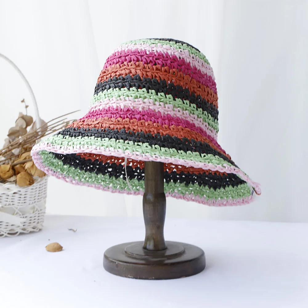 Handmade crochet hat summer stripe hat Sun visor women's summer panama Straw hats Women's beach hat Summer hat uv blocking hat