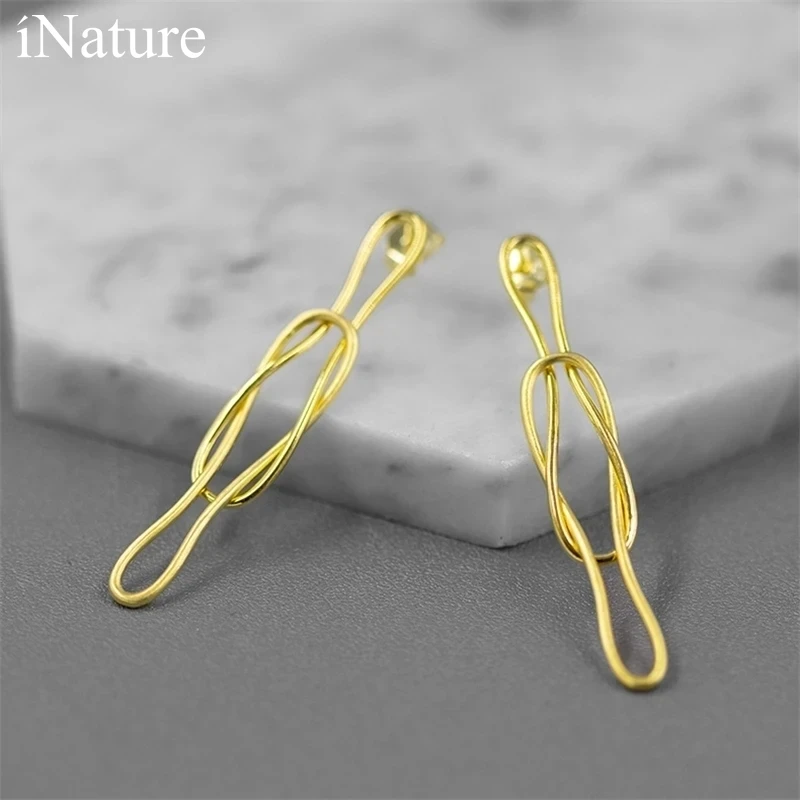 

INATURE 925 Sterling Silver Gold Twisted Knot Stud Earrings for Women Simple Geometric Wedding Party Jewelry