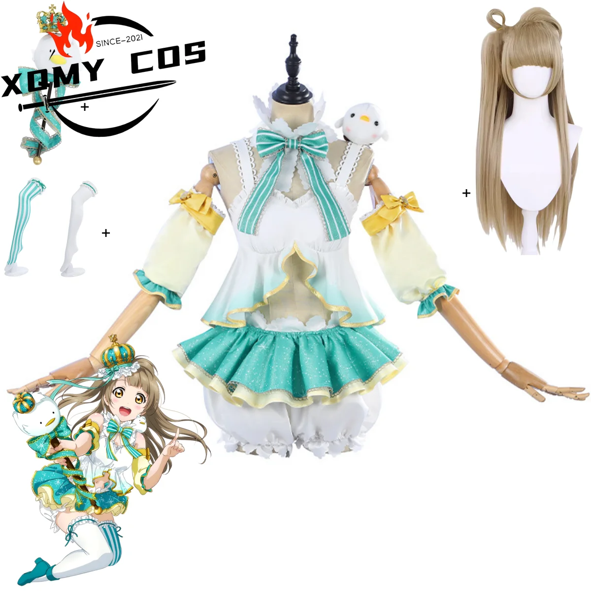 

XQAnime LoveLive!School Idol Project Kotori Minami Cosplay Costume White Green Tops Skirt Lolita Wig Woman Sexy Cute Halloween S
