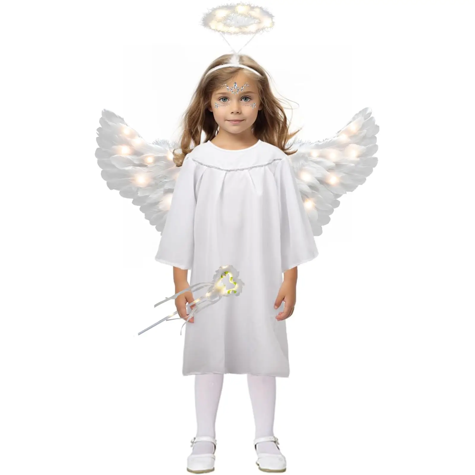

F5 31.5 Inch Angel Wing Halo And Fairy Wand Set for Girls Children's Halloween Christmas Party Costumes Suitable for 100-150cm H