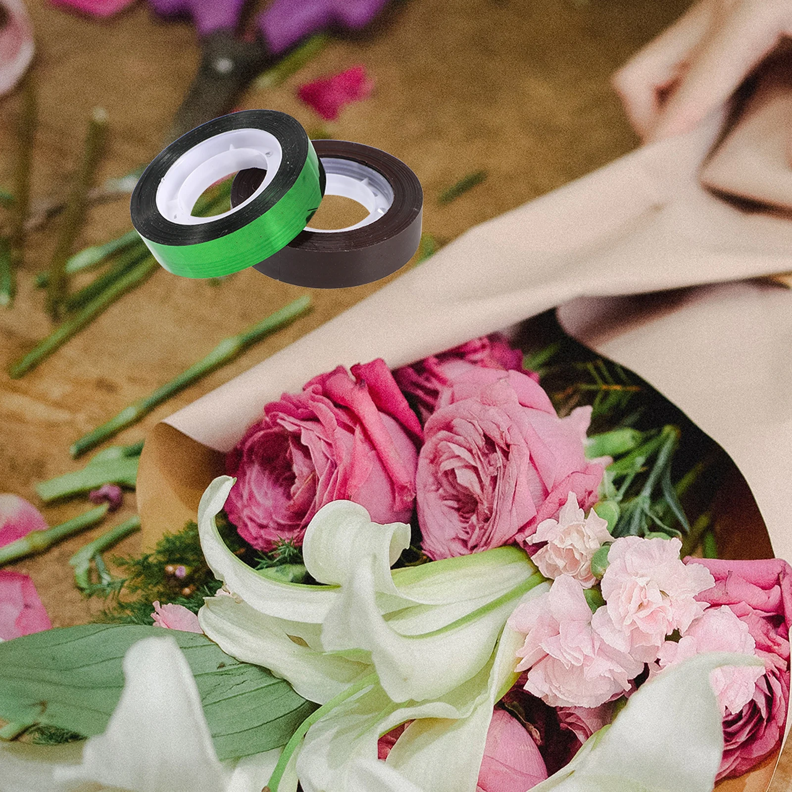 

20 Pcs Decorative Tape BOPP Material Self Adhesive Garden Tapes for DIY Floral Crafts Brown Florist Flower Bouquets Waterproof