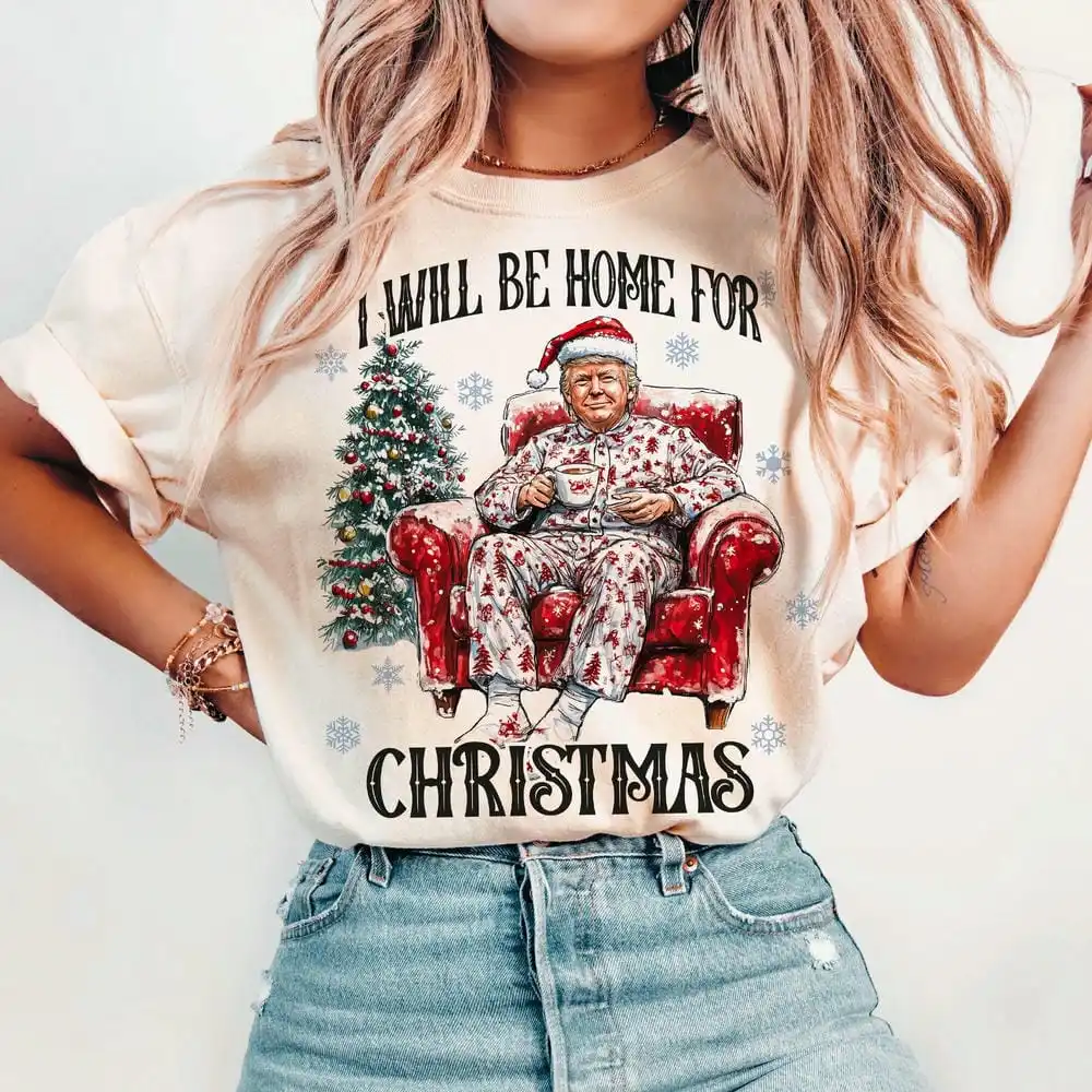 Unisex Top Christmas Gift Trump I'll Be Home For Christmas Sweater Funny Donald Trump Sweatshirt Casual Fleece Apparel Y2K Top