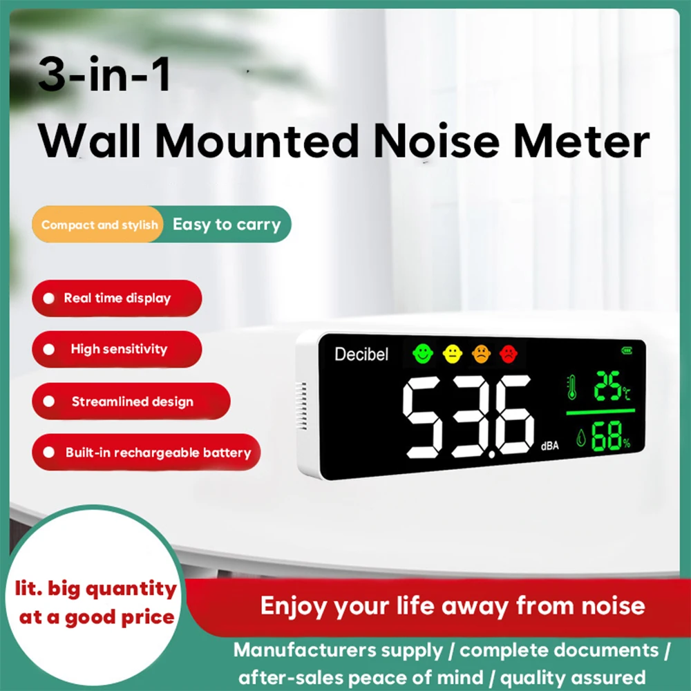 Decibel Meter Intelligent Wall Mounted Decibel Sound Level Meter Noise Detector Temperature Humidity Gas Detector Decibel Meter