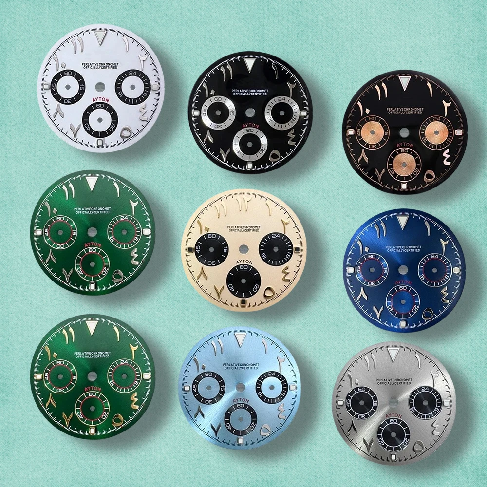 

29.5mm S Logo Panda Arab DTN Dial Fit VK63 Movement Green Luminous High-Quality Dial Watch Modification Accessories