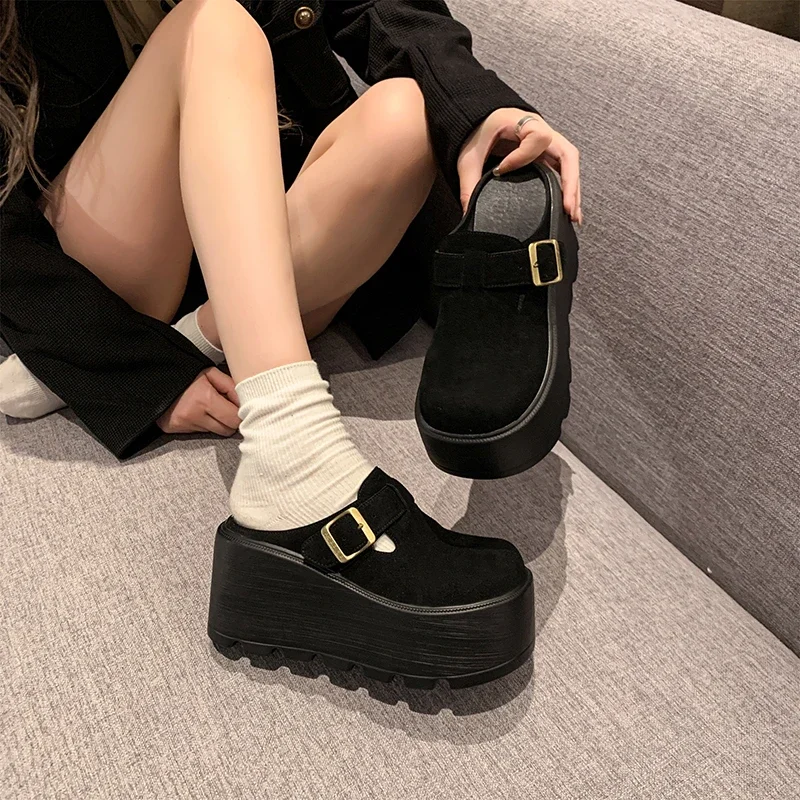 Women High Platform Slippers 7CM Wedges Bling Shoes Woman Outside Leather Casual Chunky Sneakers Summer Breathable Mesh Slippers