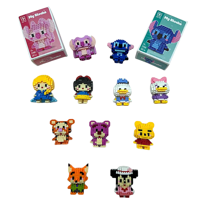 Stitch Princess Building Block Mini Action Figure Doll Model Mickey Mouse Blocks Bricks Assemble Toys For Kids Birthday Gifts