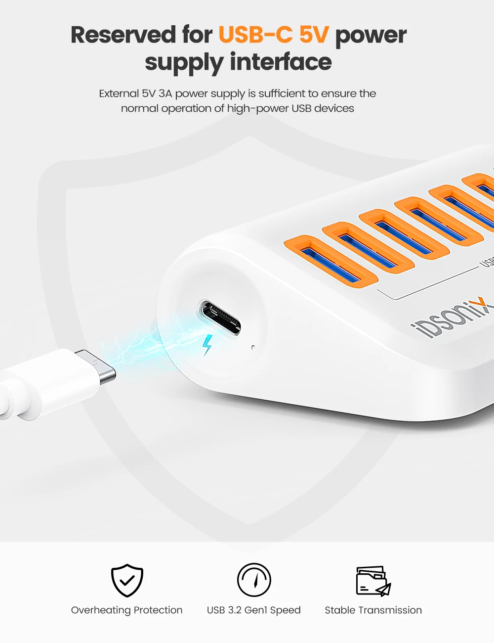 iDsonix USB Splitter USB 3.2 Hub 10Gbps Type C Adapter Multi Ports USB 3.0 Docking Station Hub for Surface Macbook Laptop PC Hub