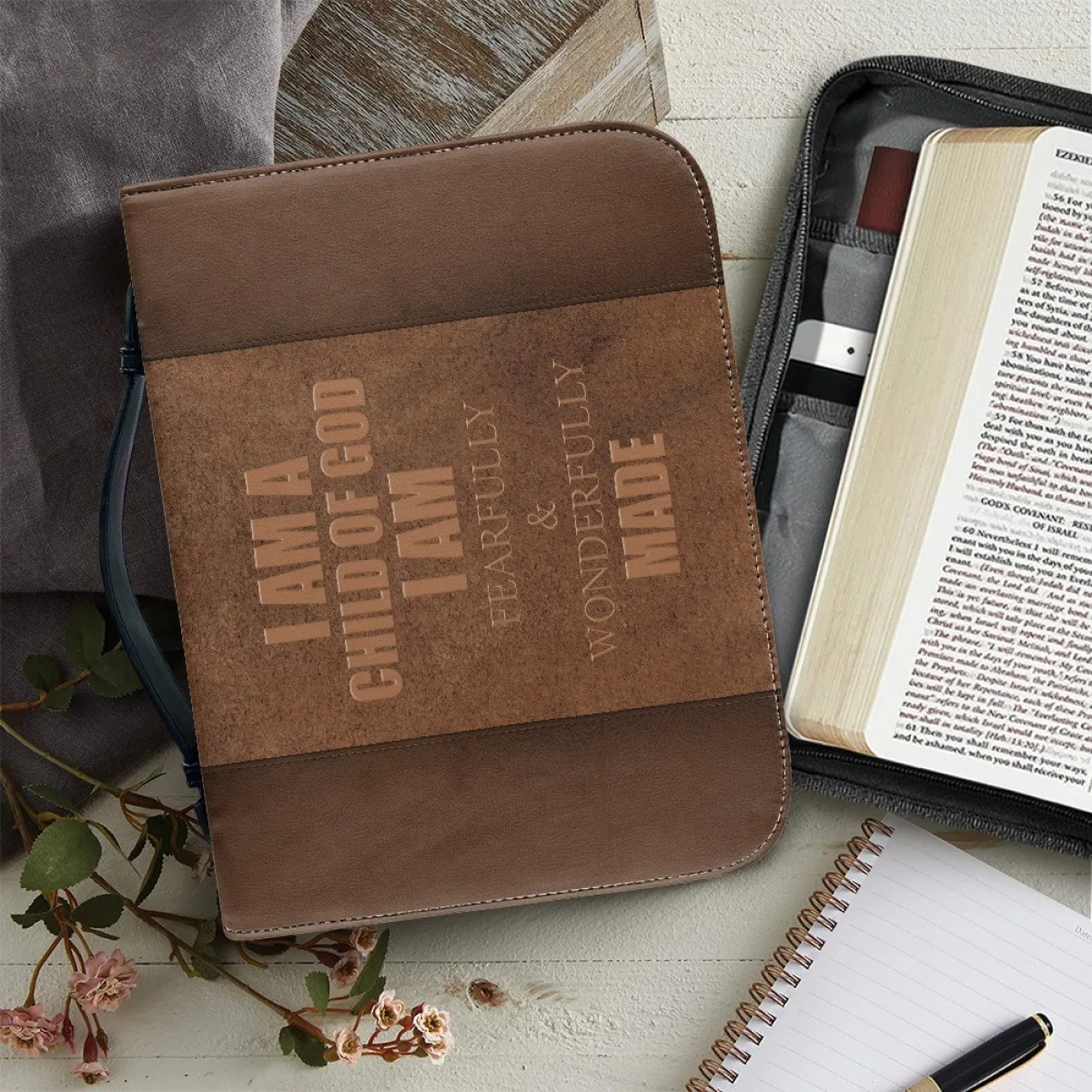 Sac Bible en cuir imprimé avec croix, sac de rangement de voyage pour étudiant, sac à main de rangement Portable à une main pour étudiant