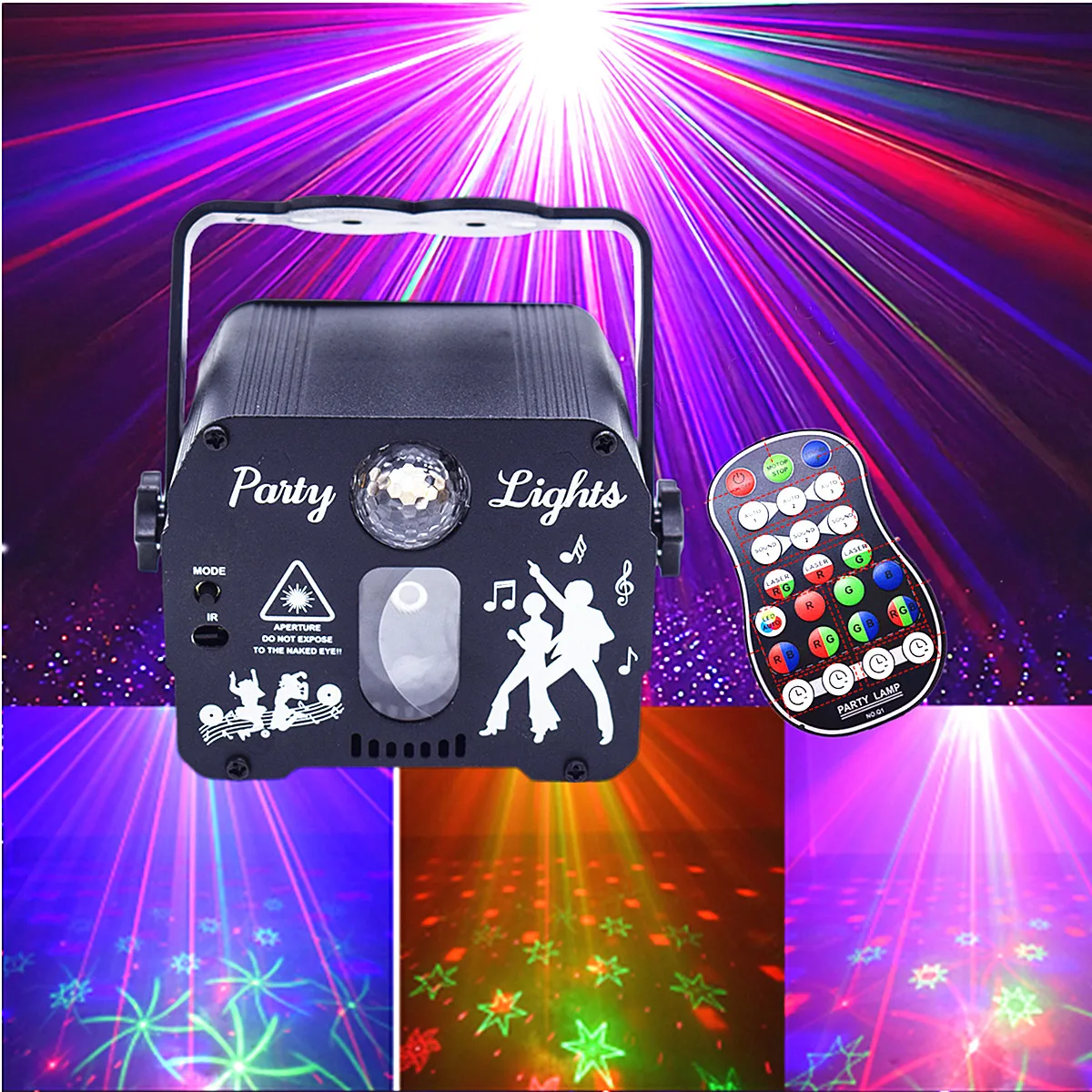 

A DJ party light with remote control function, dual-function disco ball stage light, LED sound-sensing RGB flashing projection
