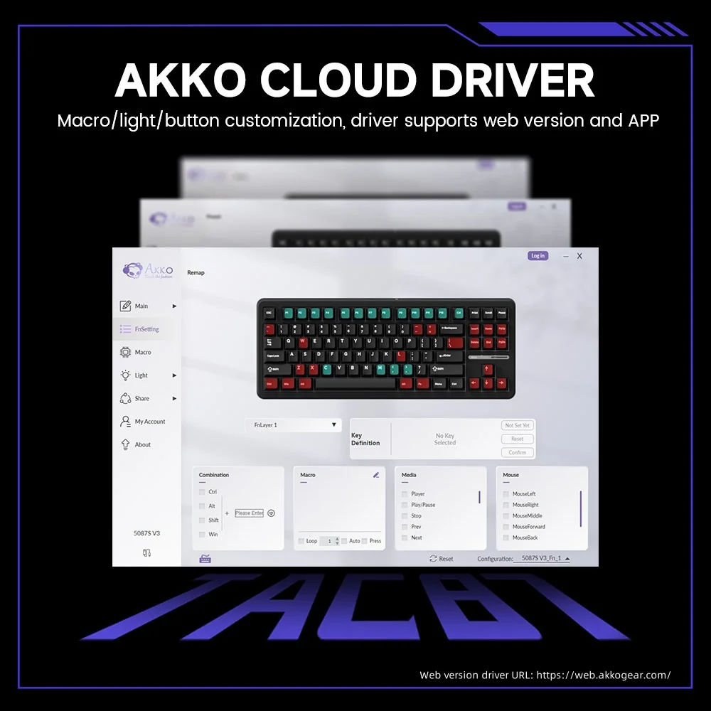 Akko TAC87 Mechanische Tastatur, 80 % TKL, US-Layout, drei Modi, Hot-Swap-fähige RGB-Dichtungshalterung, Web-Treiber, individuelle Gaming-Tastatur