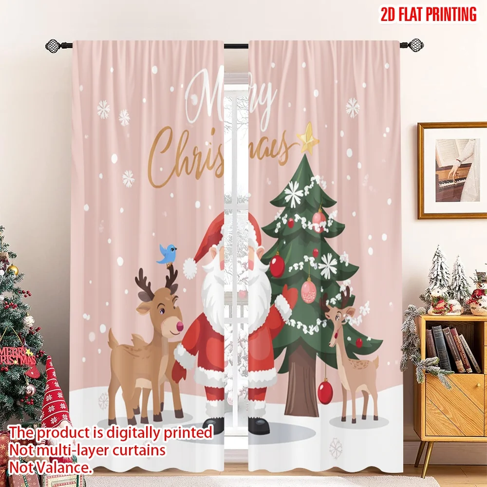 

2pcs 2D flat printing Merry Christmas Party Curtains Merry Christmas Santa Claus Reindeer Fabric Without Electricity 0 for