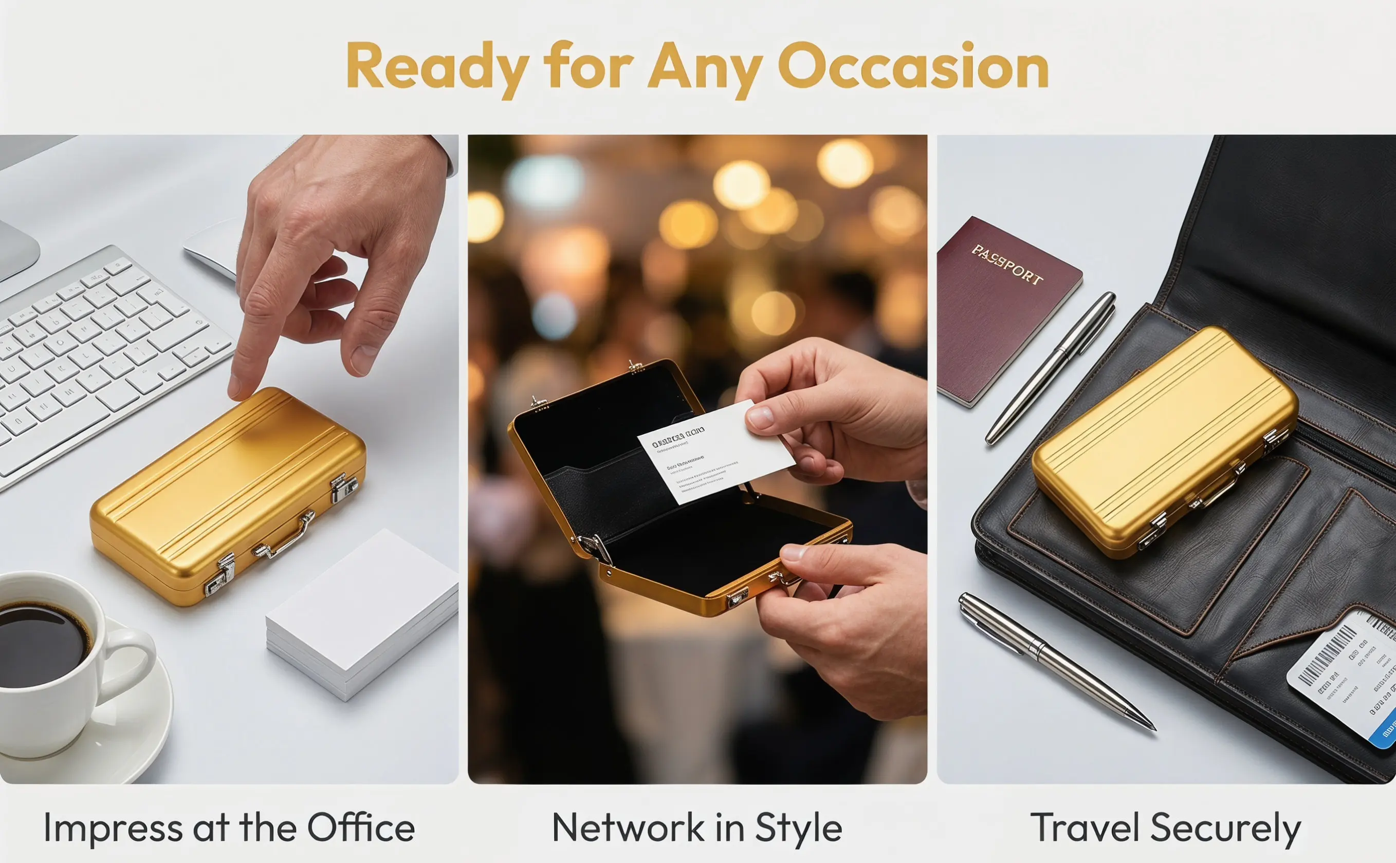 Mini Briefcase Metal Business Cards Box Large Capacity Aluminum Cards Holder Secure Snap Closure Index Card Organizer