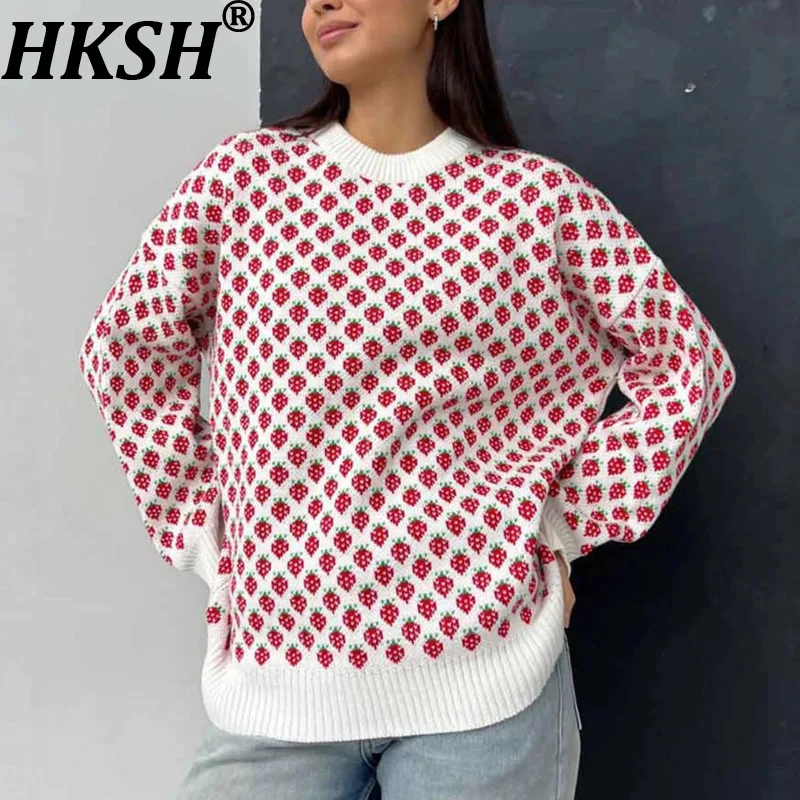 

HKSH Autumn Winter New Women Sweater O-neck Pullover Jacquard Color Block Long Sleeves Versatile Tide Casual Knitted Top HK18144
