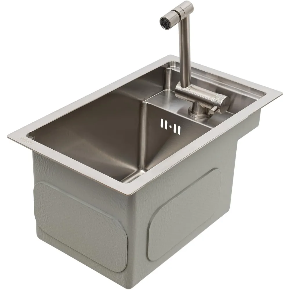 

Встраиваемая барная кухонная мойка, скрытые коммерческие раковины с одной чашей и крышкой, универсальные мойки для прачечной со складным краном