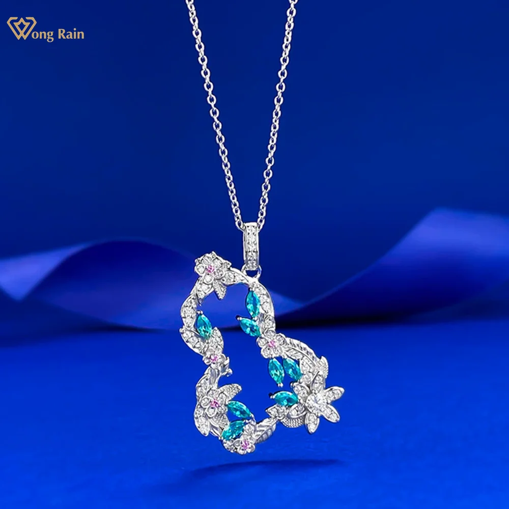

Wong Rain Sparkling 100% 925 Sterling Silver Paraiba Tourmaline High Carbon Diamond Gemstone Gourd Pendant Necklace Fine Jewelry