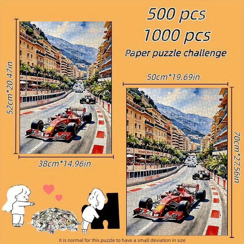 1 conjunto (1000 peças)/1 conjunto (500 peças) quebra-cabeça de papel diy, circuito monaco vermelho velocidade paisagem urbana, jogo de quebra-cabeça, cérebro teaser, h