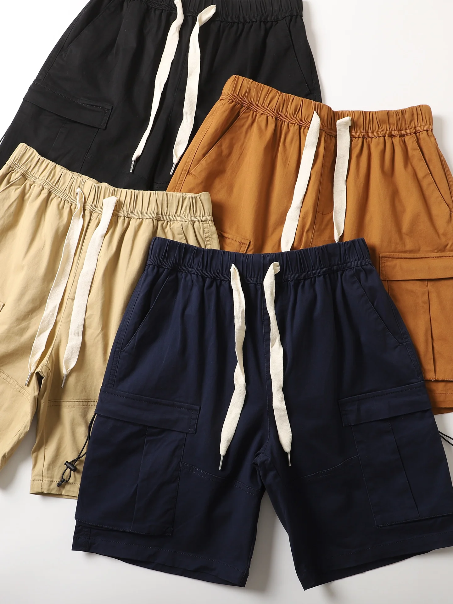 

Retro Multi-Pocket Workwear Shorts for Men Loose Fit Five-Quarter Pure Color Versatile Casual Shorts Straight Leg Summer Youth