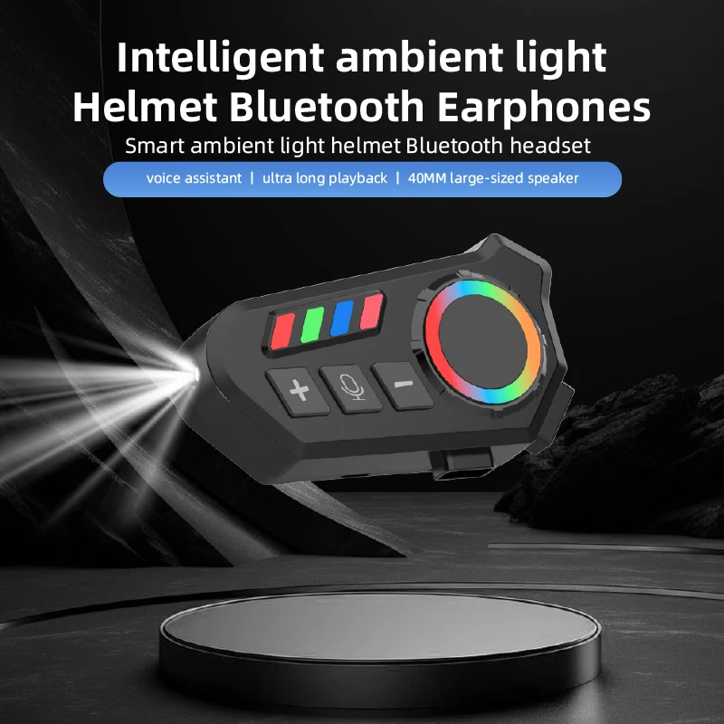 K06 Helmet Bluetooth Headset Ambient Light for Motorcycle Rider Waterproof Ultra-Long Battery Life With Wireless Voice Assistant