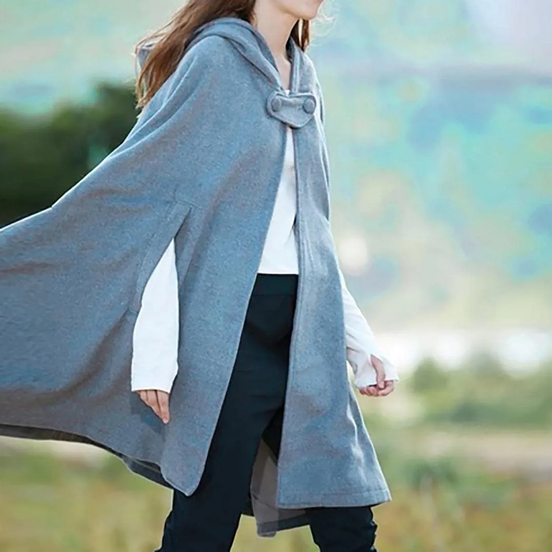 Gothic Open Front Hooded Cardigan Women Autumn Long Coat Solid Color Cloak Cape Winter Outdoor Capes Vintage Ponchos Halloween
