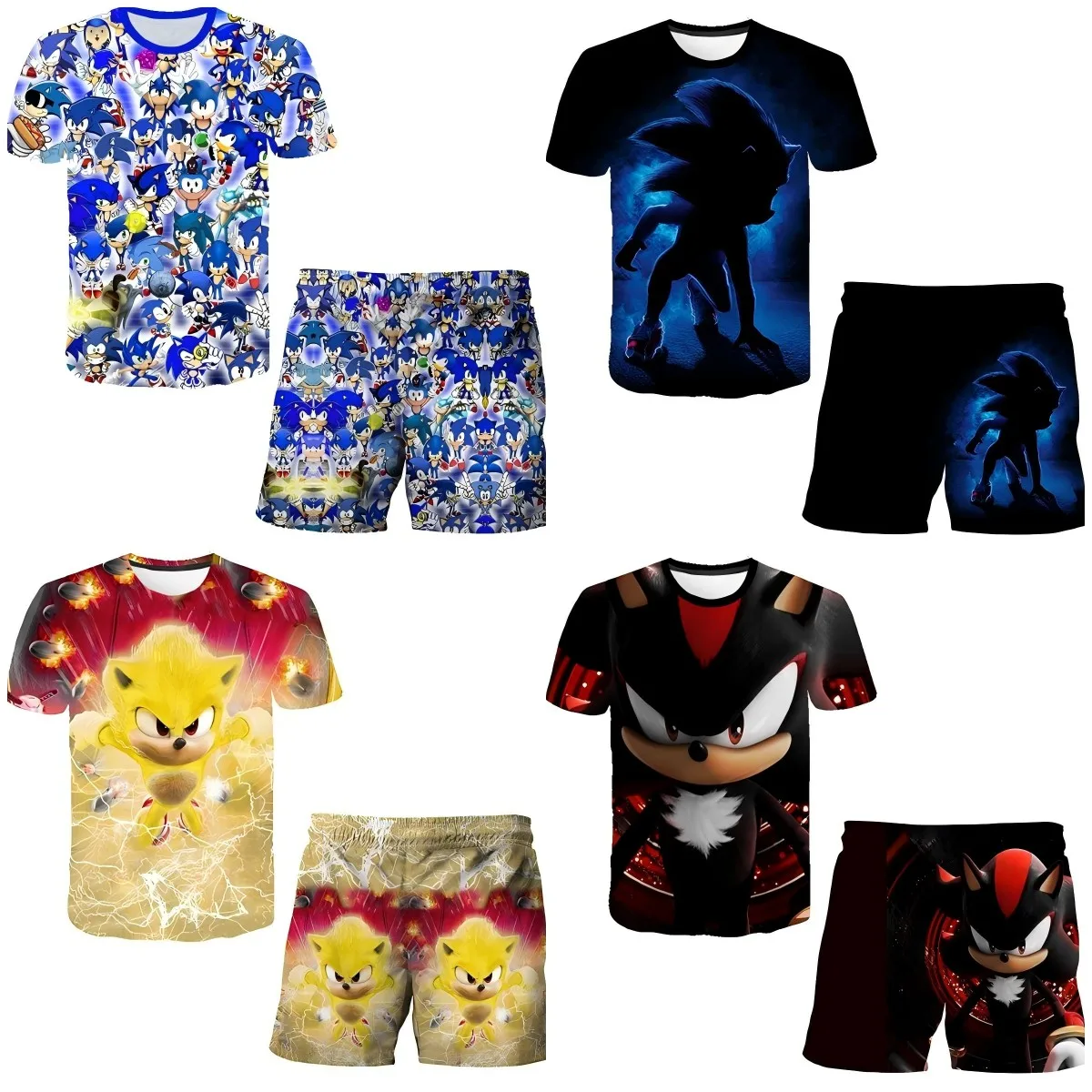 

2pcs Anime Sonics Shorts + Tshirt Set Kids Clothes Boys Girls Short Sleeve Cartoon Men Women Hedge-hogs Tops Trucksuit Jersey