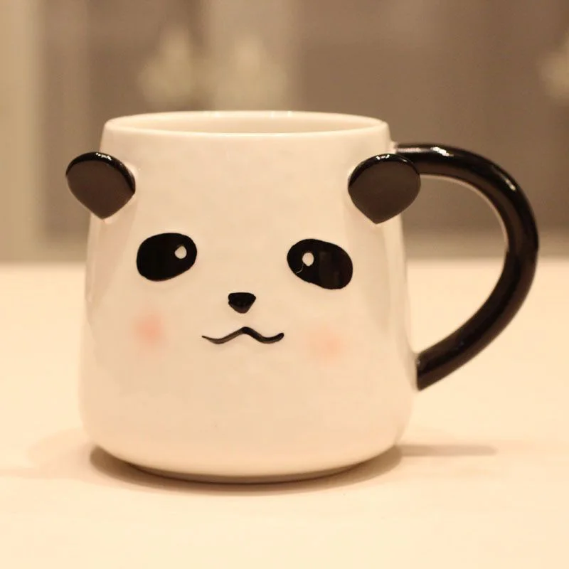 

Cute Panda Ceramic Mug Adorable Animal Shaped Coffee Cup Cute Bear Ear Design Tea Cup for Daily Use Home Decor for Girls Friends