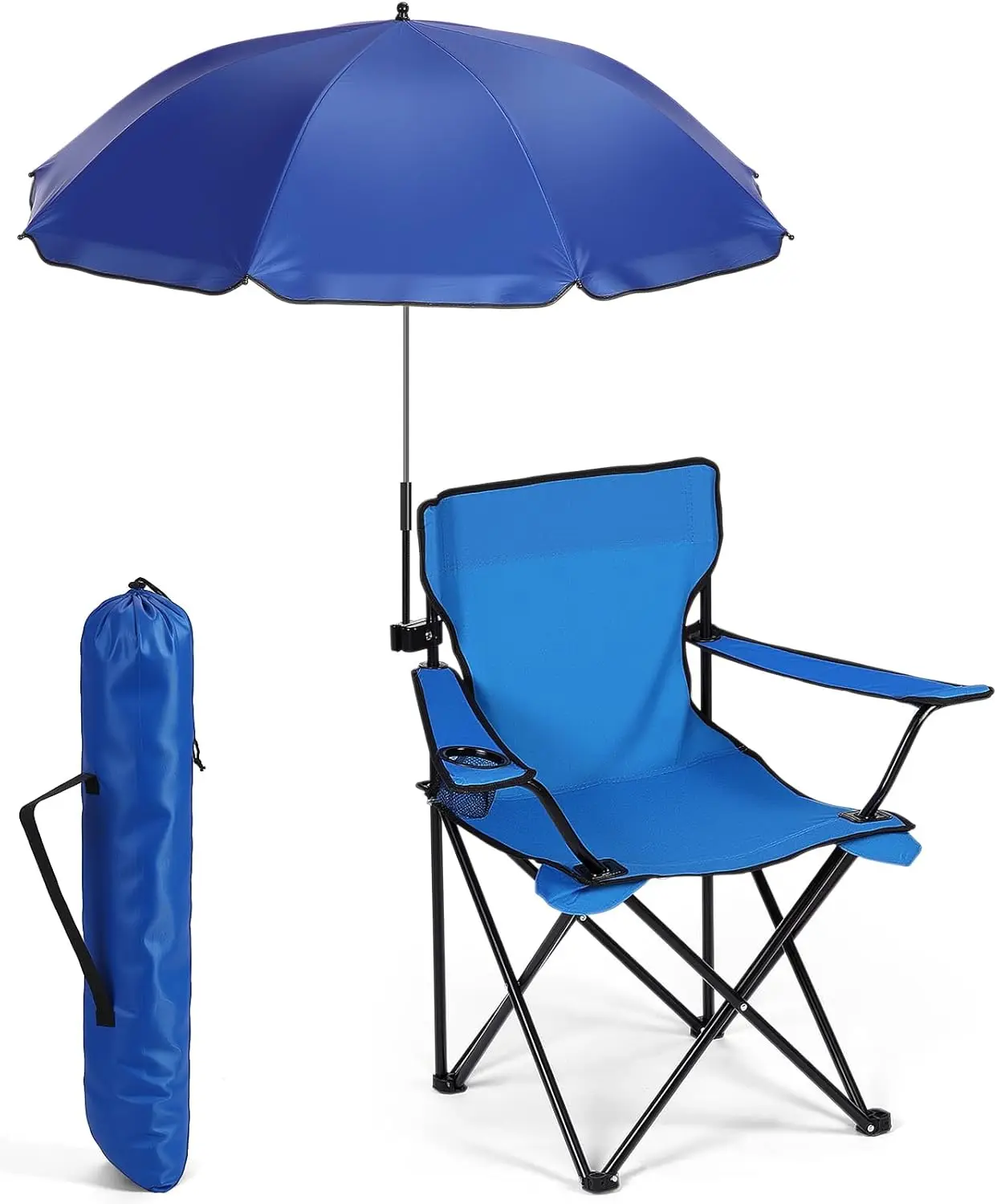 

Комплект: пляжное кресло с зонтом, складное кресло для кемпинга, складной зонт с универсальным креплением, большой размер