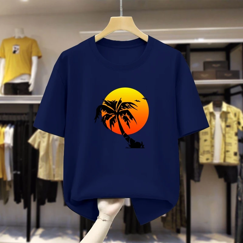 

Summer Beach Sea Coconut Tree Summer Casual Short Sleeve Round Top for Breathable and Fit Style for Gym, Sports and Daily Wear