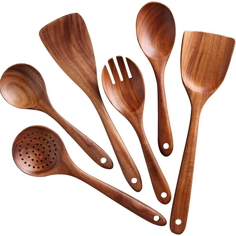 14 PCS Teak Wooden Kitchen Cooking Utensils, Non-Stick Spoons And Spatula Cookware For Home And Kitchen