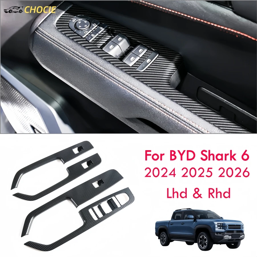 

4PCS Car Door Window Switch Panel Covers for BYD Shark 6 2024-2026 Lhd Rhd Window Lift Trim Interior Car Shark 6 Accessories