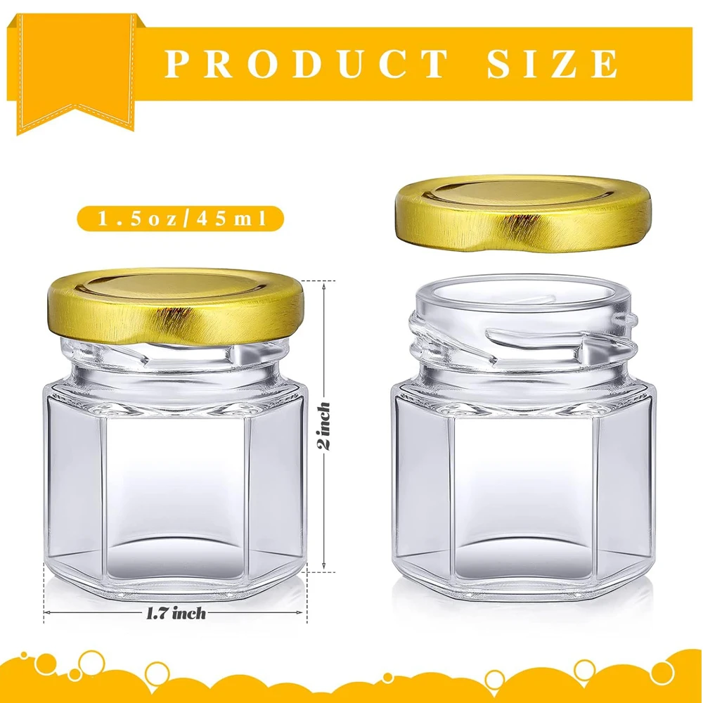 1.5oz Mini Hexagon Glass Jars Bulk for Wedding Small Honey Jars with Lids Spice Jars Canning Jars Mason Jars for Gifts Candy