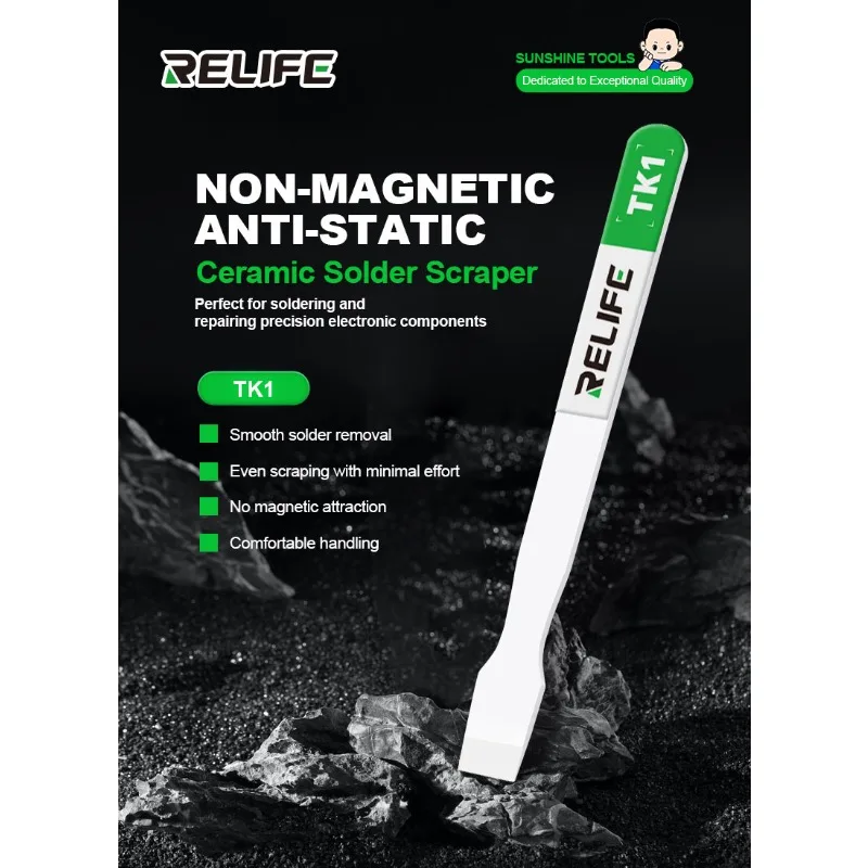 RELIFE TK1 Ceramic Tin Scraper Welding Non Magnetic Adsorption High Temperature Resistance Anti Oxidation BGA Stencil Repair