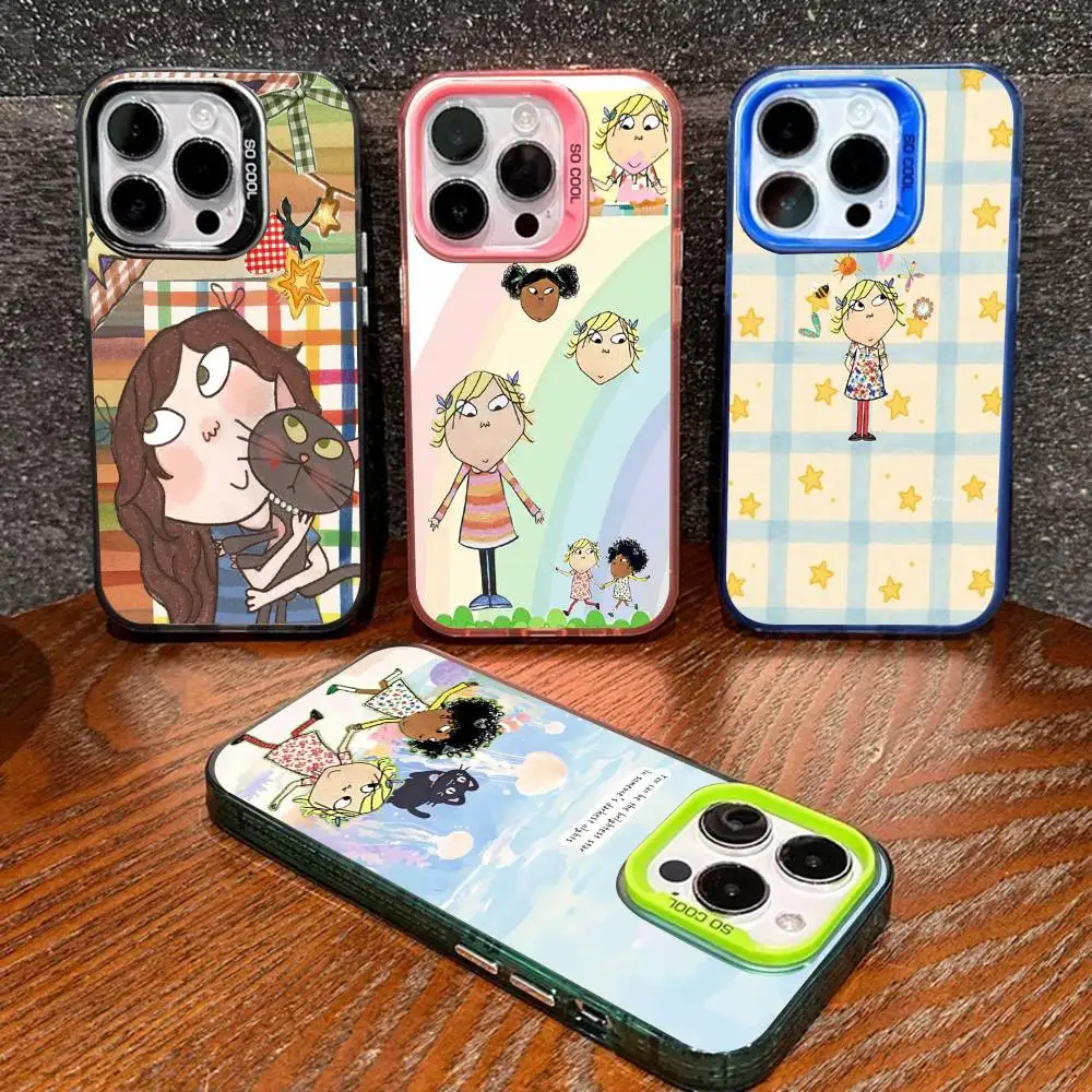 Cartoon C-CHARLIE AND LOLA Phone Case For IPhone 17 16 15 14 11 12 13 Pro Max Pro Plus Colored Silver Cover