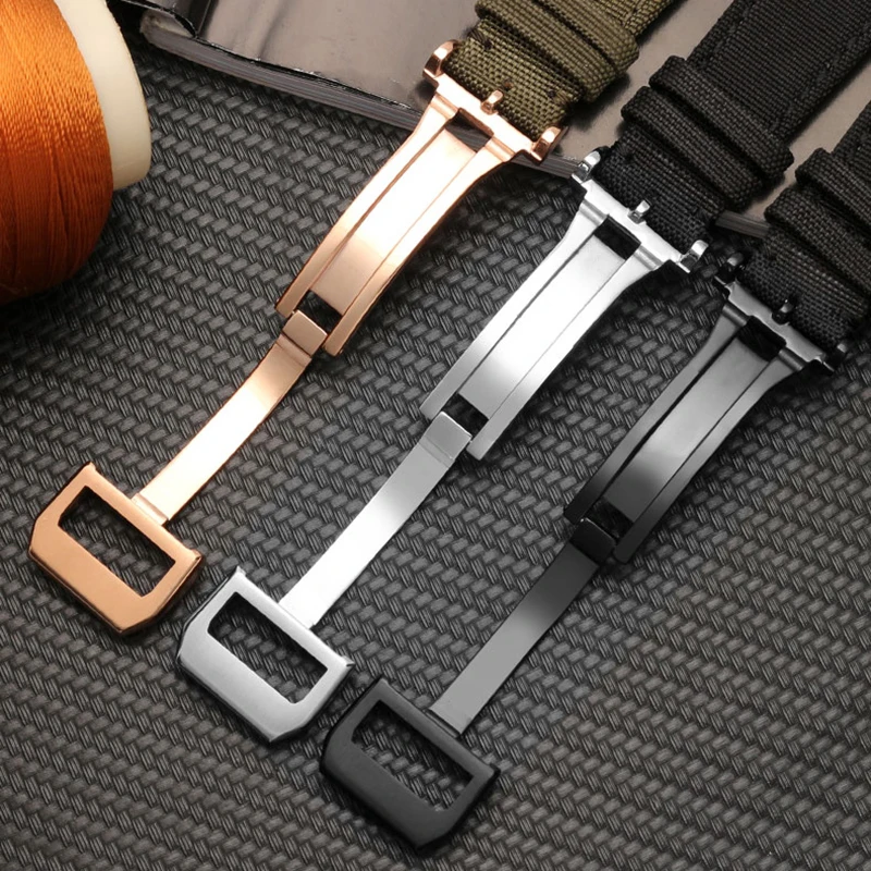 20mm 21mm 22mm Nylon + Leather Bottom Watchband For IWC Pilot Seiko Citizen BM7140 Waterproof Canvas Bracelet Strap Green Black image 5