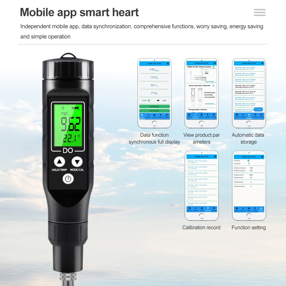 BLE-9100 Digital Dissolved Oxygen Meter Bluetooth  APP Data Synchronization Hydroponics Pool Aquarium Drinking Water DO Tester