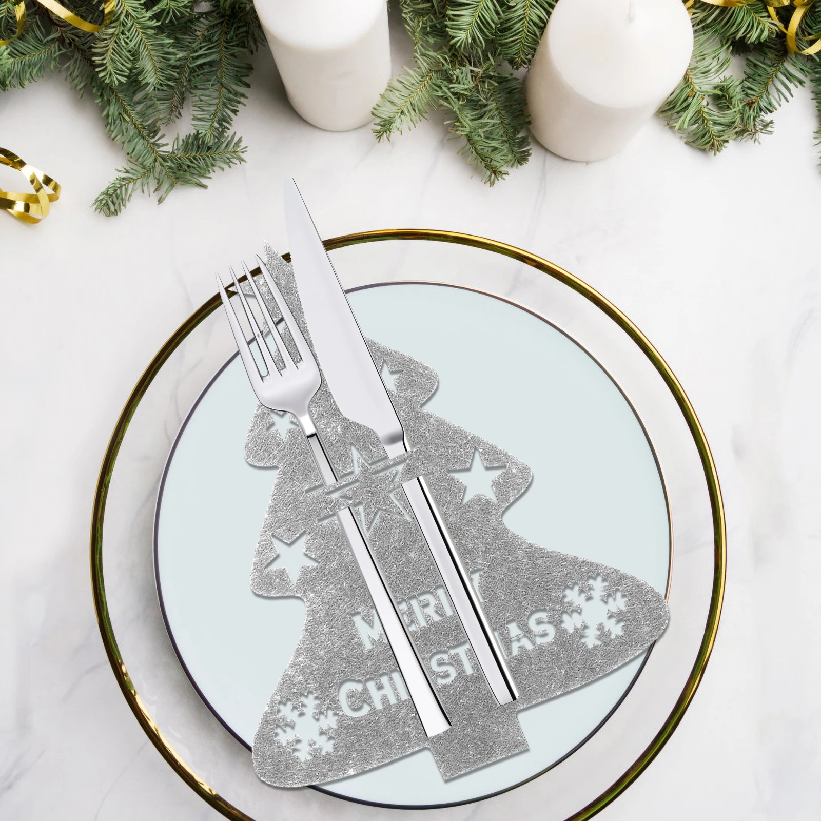 

4 Pcs Christmas Tree Tableware Set Xmas Utensil Fork Friendsgiving Cutlery Holder Sock
