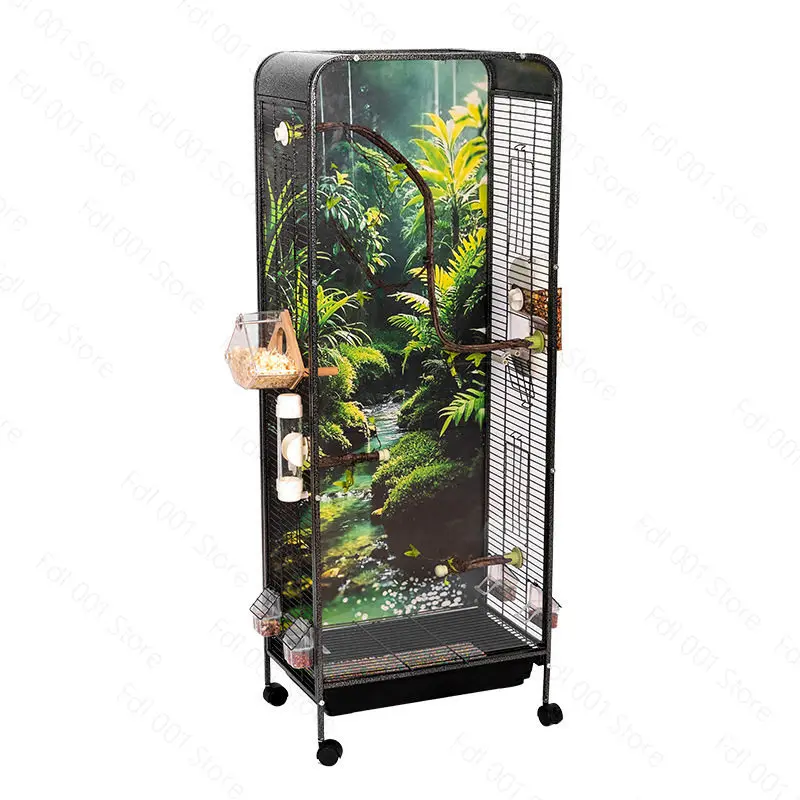 Cabinet-style Transparent Birdcage For Budgerigars Tiger Skin Black Phoenix Peony Birds villa Ecological Bird Keeping Cage