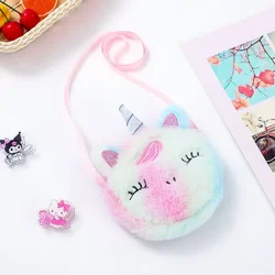 Cartoon Plush Unicorn Round Shoulder Bag Children Cute Coin Purse Kindergarten Girl Crossbody Bag