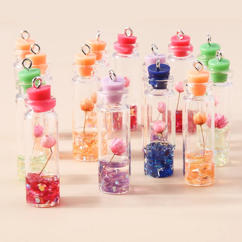 Leslie 10 Stück Gemischte Stile Sommer-Glasfläschchen mit Perlen-Muschel-Anhängern für DIY Ohrringe, Schlüsselanhänger, Halsketten und Schmuckherstellung – Detail 26