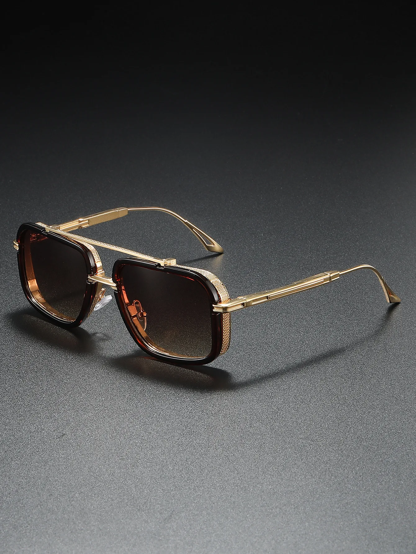 Große Quadratische Sonnenbrille Männer Steampunk Stil Metall Pilot Sonnenbrille Luxus Designer Marke Brillen Fashion Shades Doppel Strahl – Detail 4