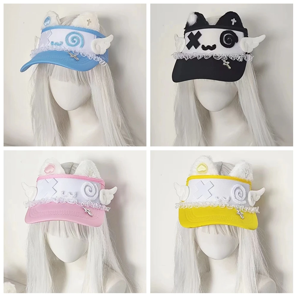 Landmine Summer Sun Protection Hollow Top Baseball Cap Subculture Cute Cat Ear Angel Wing Cross Open-top Hat